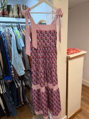 Pink Floral Tie-Shoulder Sundress block print maxi